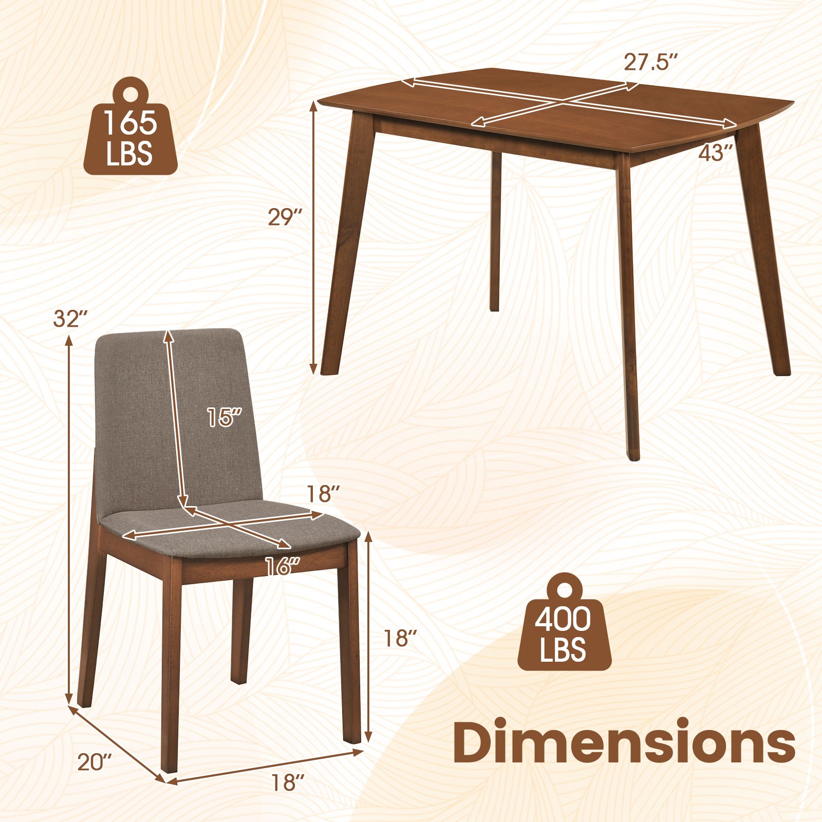 5-Piece Dining Table Set for 4,Rectangular Kitchen Table w/Linen Fabric Chairs