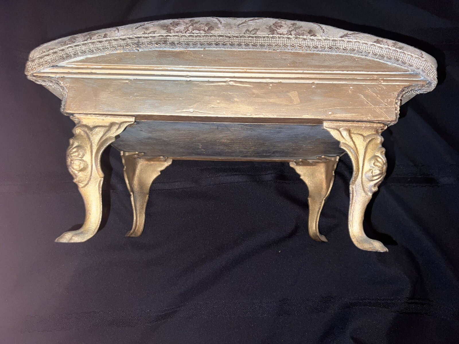 Antique Footstool French Country  Metal Legs Dainty. Curved Top! Rare