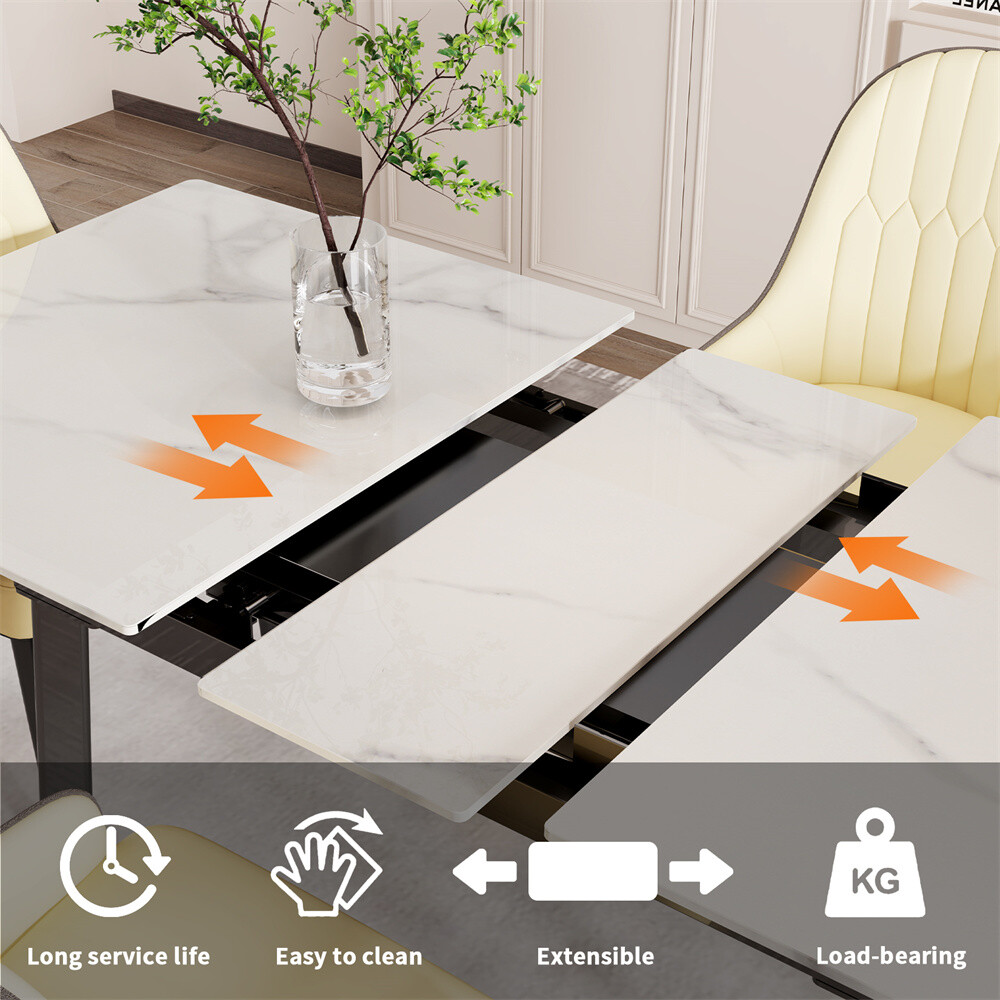 4-8 People Modern Dining Table Kitchen Expandable Gathering Table Marble Top US