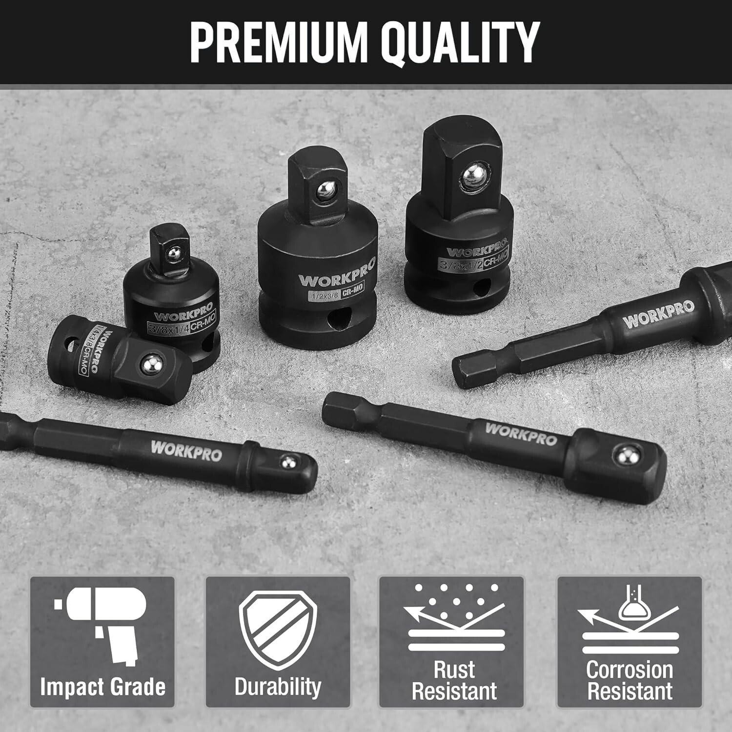 WORKPRO 7Pieces Impact Socket Adapter Set W/3PC 1/4"Hex Shank Drill ExtensionSet