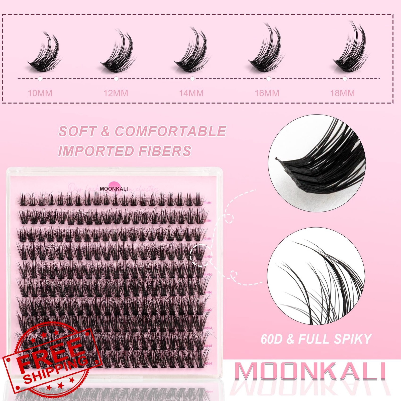 MOONKALI Lash Clusters Kit 60D (10-18MM) Mink Wispy