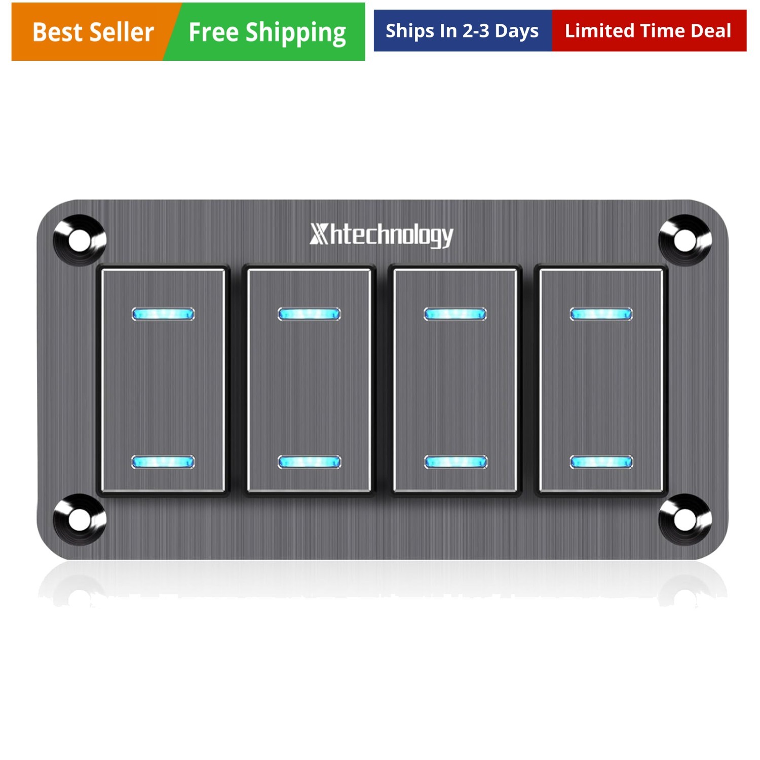 Toggle Switch Panel 4 Gang Waterproof Aluminum Switch, 12V/24V Rocker Switch ...