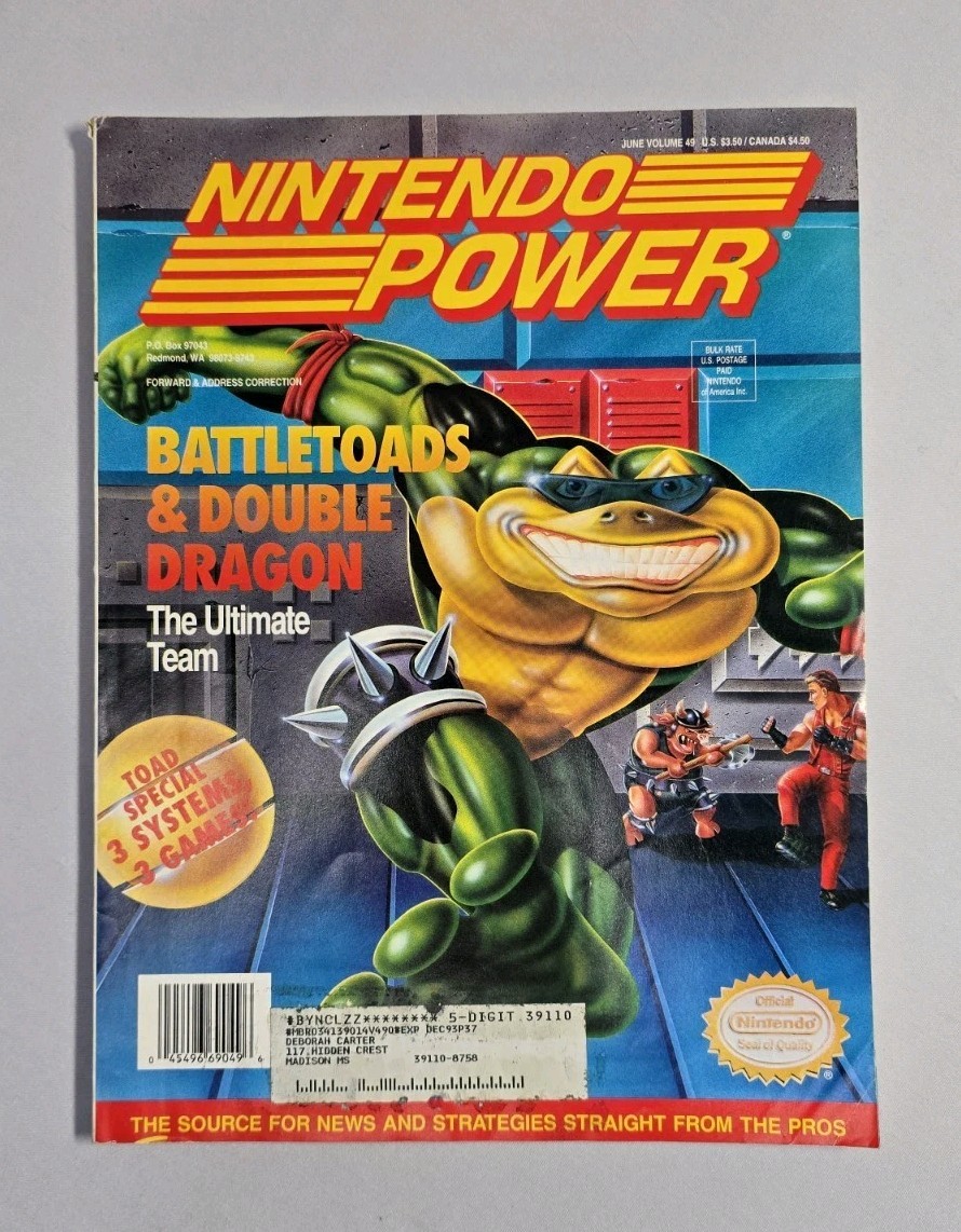 Nintendo Power Vol 49 June '93 Battletoads Double Dragon W/Poster & Cards
