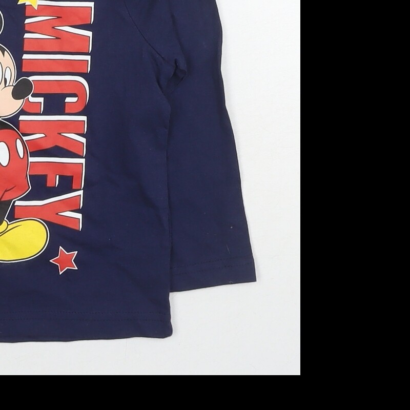 Disney Boys Blue Cotton Basic T-Shirt Size 18-24 Months Round Neck Pullover - Mi