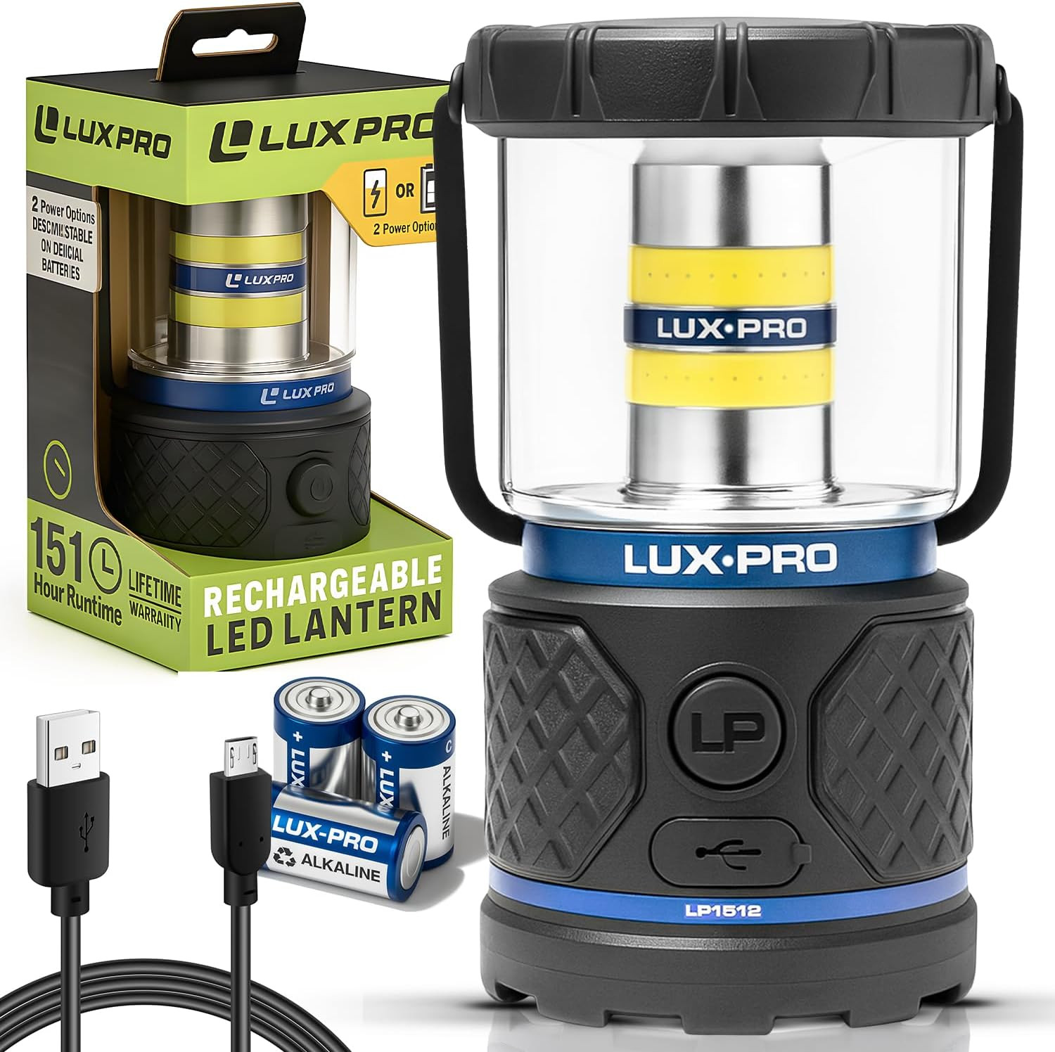 Rechargeable Dual-Power 1100 Lumen LED Lantern for up to 150 Hours of Use-Campin