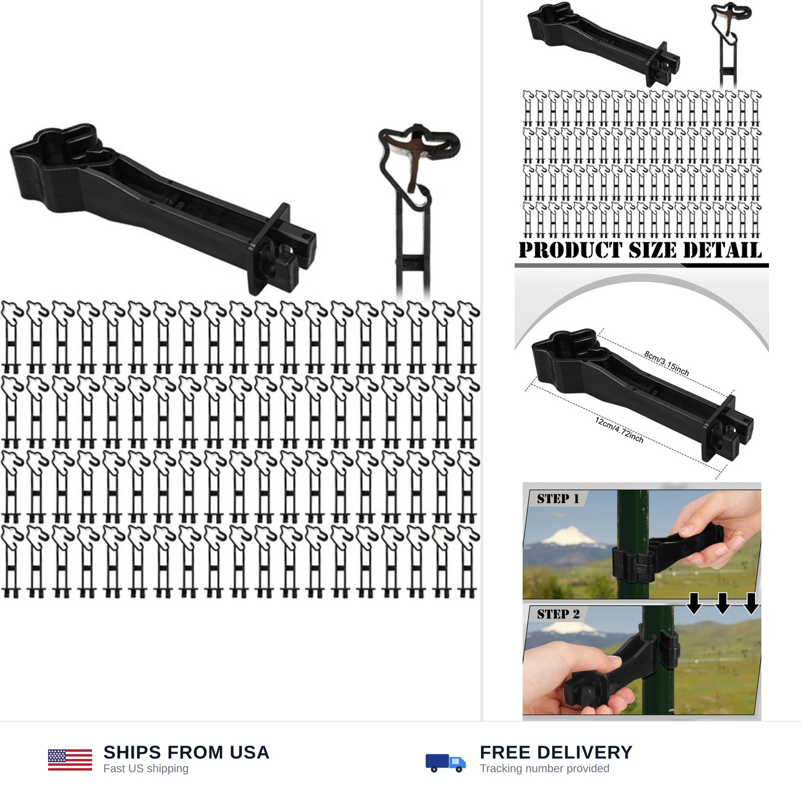 Outus 50 Pcs Reversed Extender Insulator Snap Fit T Post Insulators for Elect...