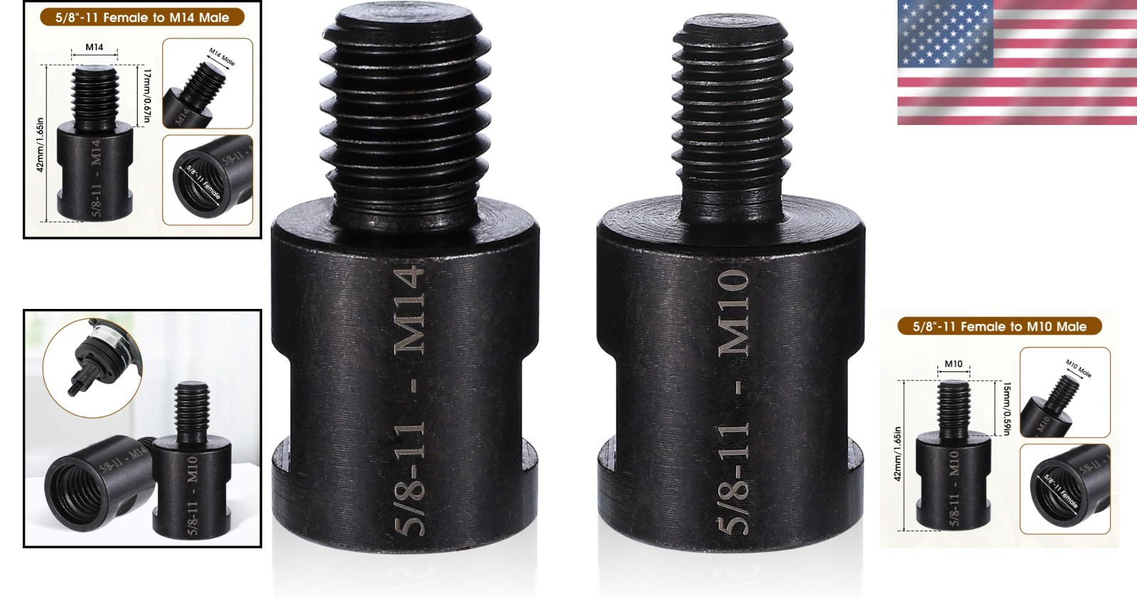Heavy-Duty Angle Grinder Thread Adapter: 5/8"-11 to M10/M14 for Versatile Use