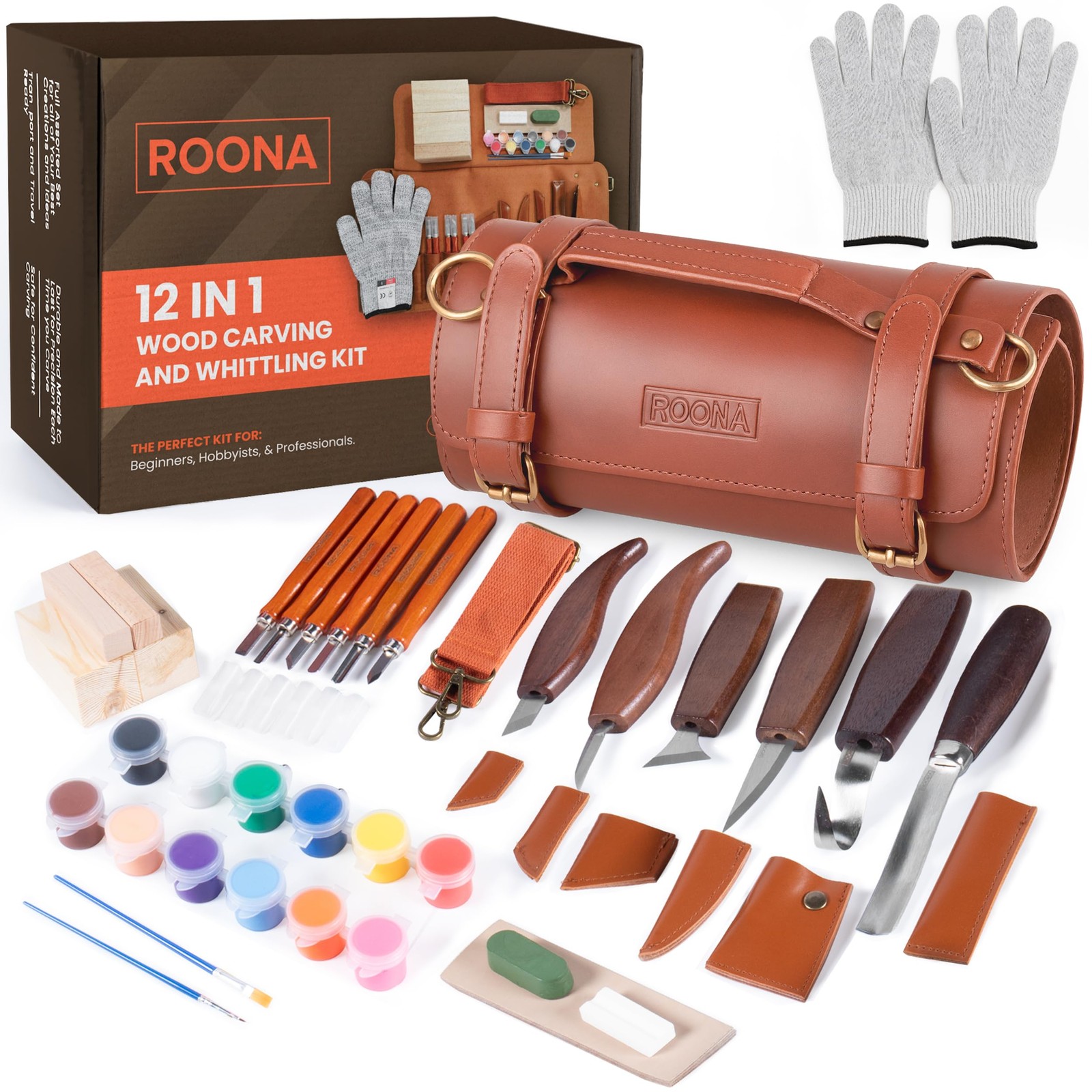 Wood Carving Kit, 24Pcs with Carving Knives, Chisel Set, Leather Strop, Sharp...