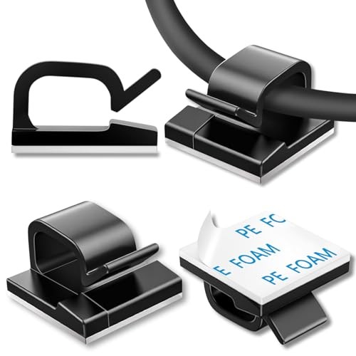 100 Pcs Cable Clips, Adhesive Cable Organizer Cord Holder 100PCS-Standard Black