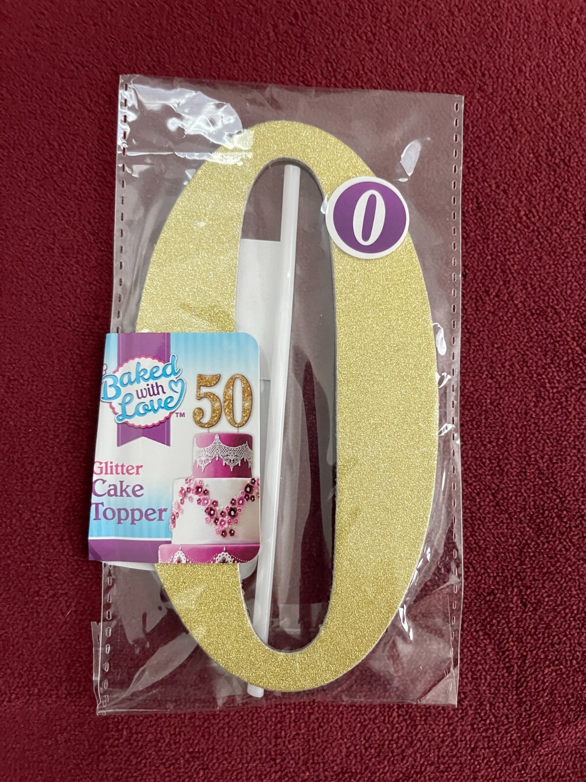 Baked With Love CAKE TOPPER GOLD GLITTER #0 ZERO Birthday Cake ** NEW **