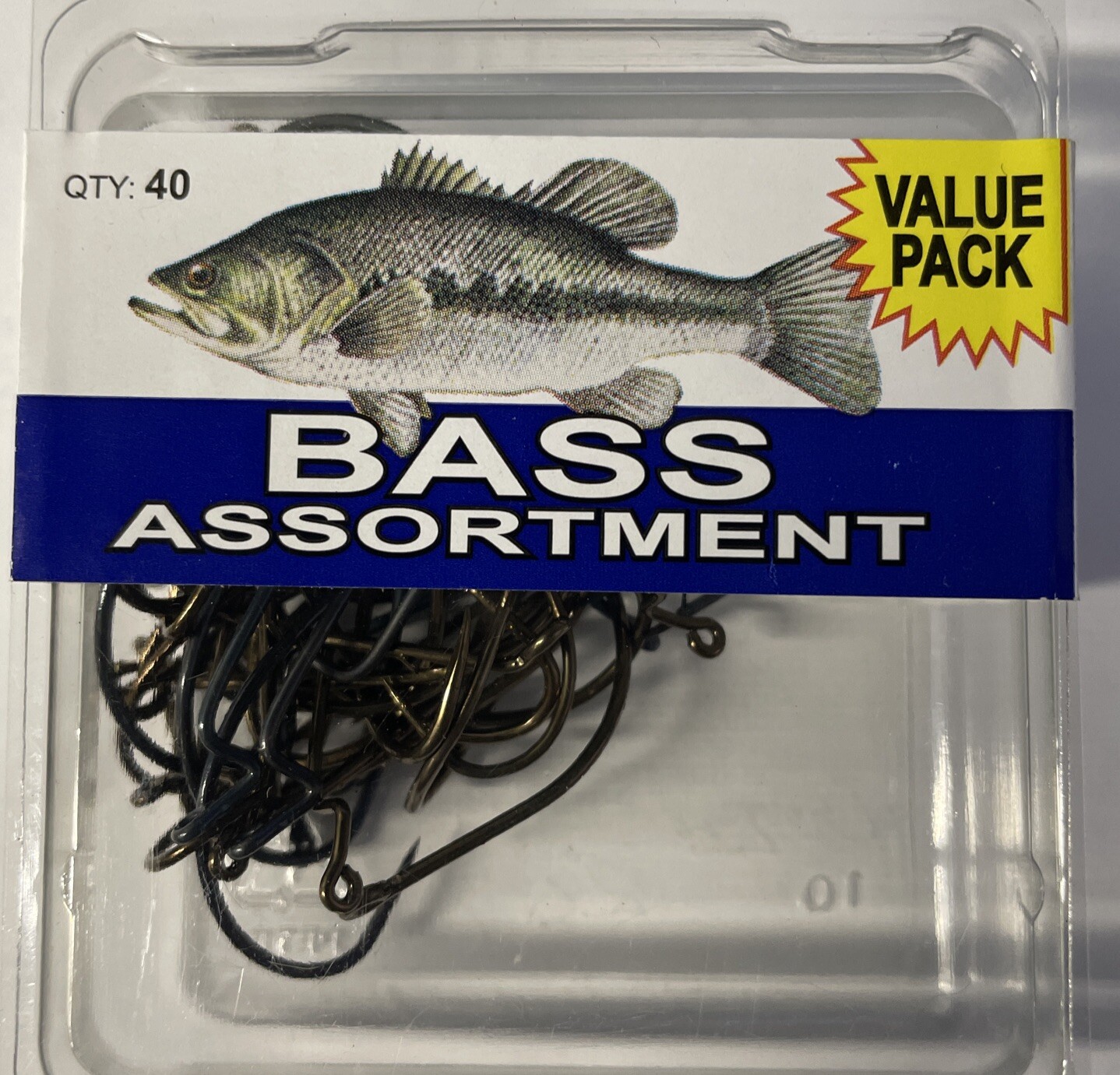 Bass Assortment Hooks~~Multi Size Pack of 40