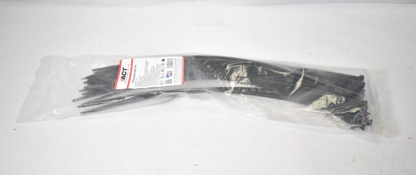 ACT 24" Heavy Duty Cable Ties AL-24-175-0-L 50 Pack Black 175lb Tensile Rating