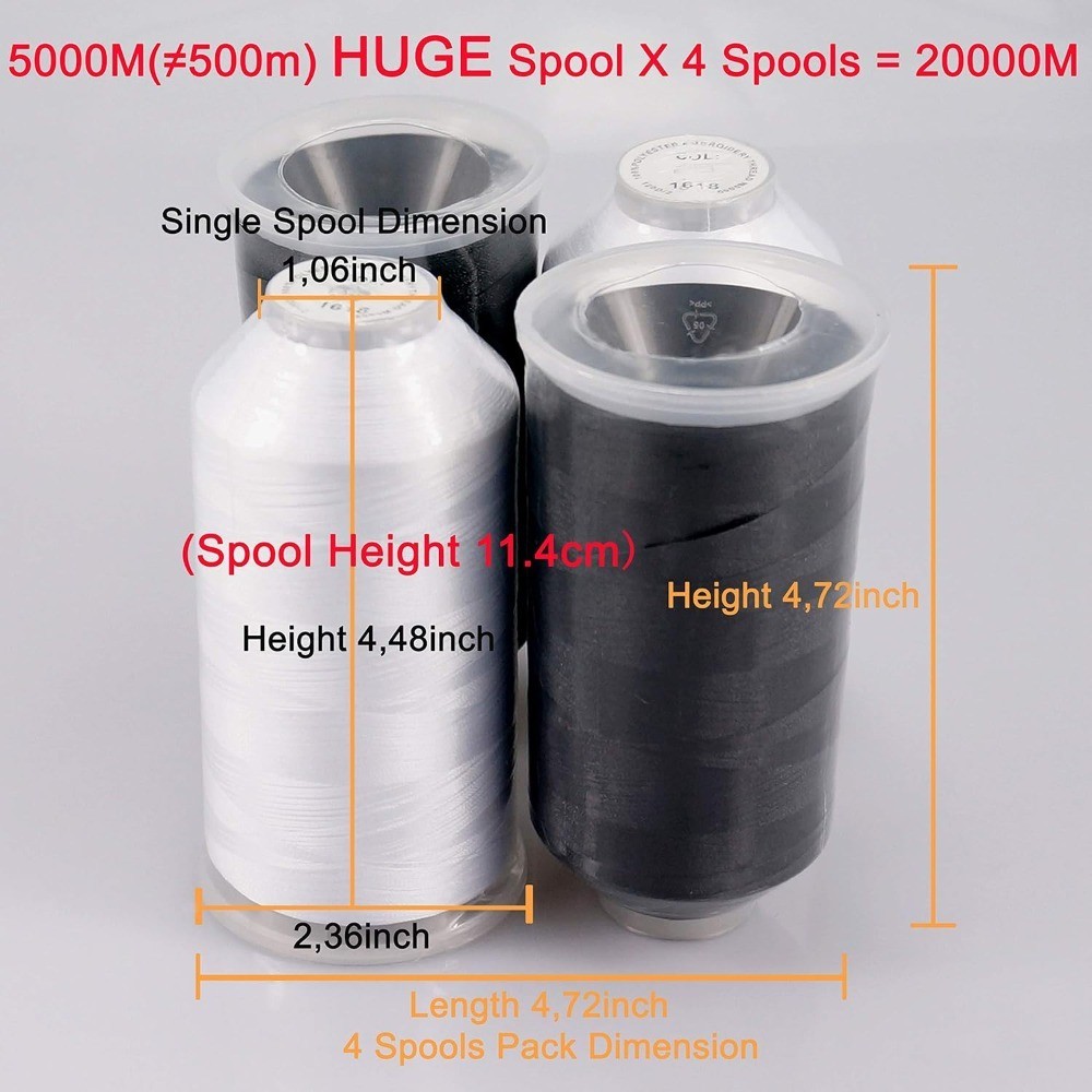 5000M Large Spool Polyester Embroidery Thread Assorted Color Packs for All