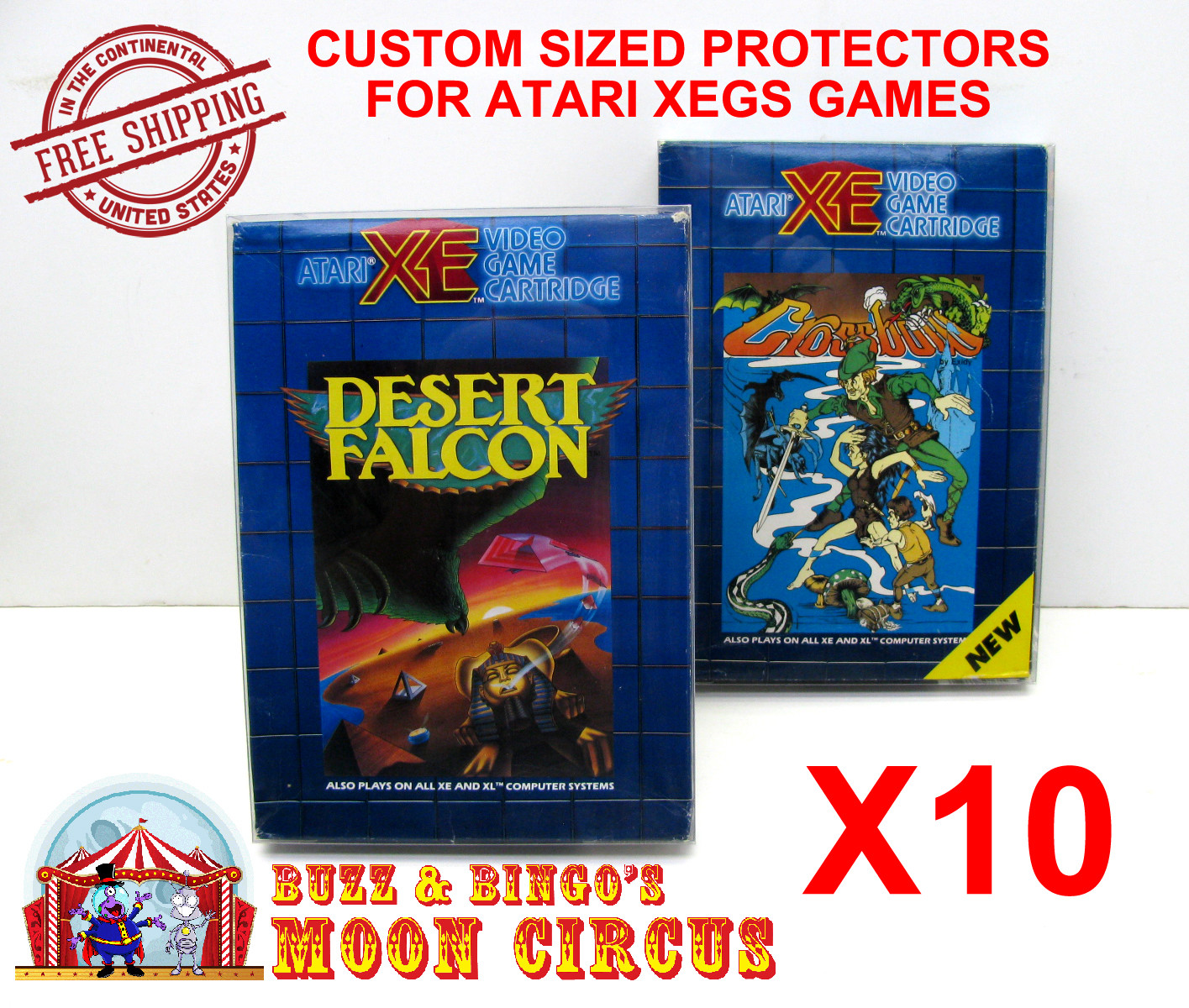 10x CLEAR PLASTIC PROTECTIVE BOX SLEEVE FOR ATARI XEGS CIB GAME BOXES