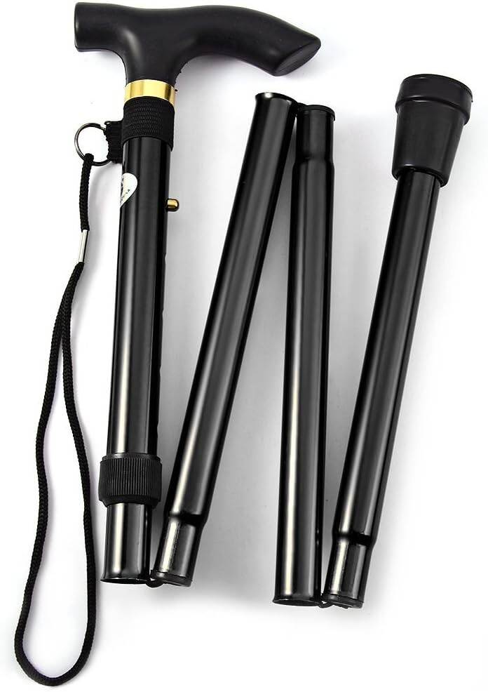 "Folding Lightweight Walking Stick - Adjustable Aluminum Metal Collapsible Trave