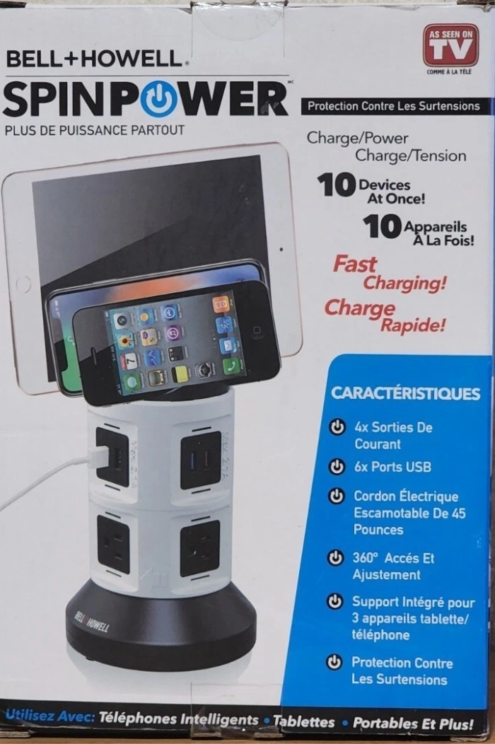Bell + Howell Spin Power Charging Station - 4 Outlets / 6 USB Spin Power - New