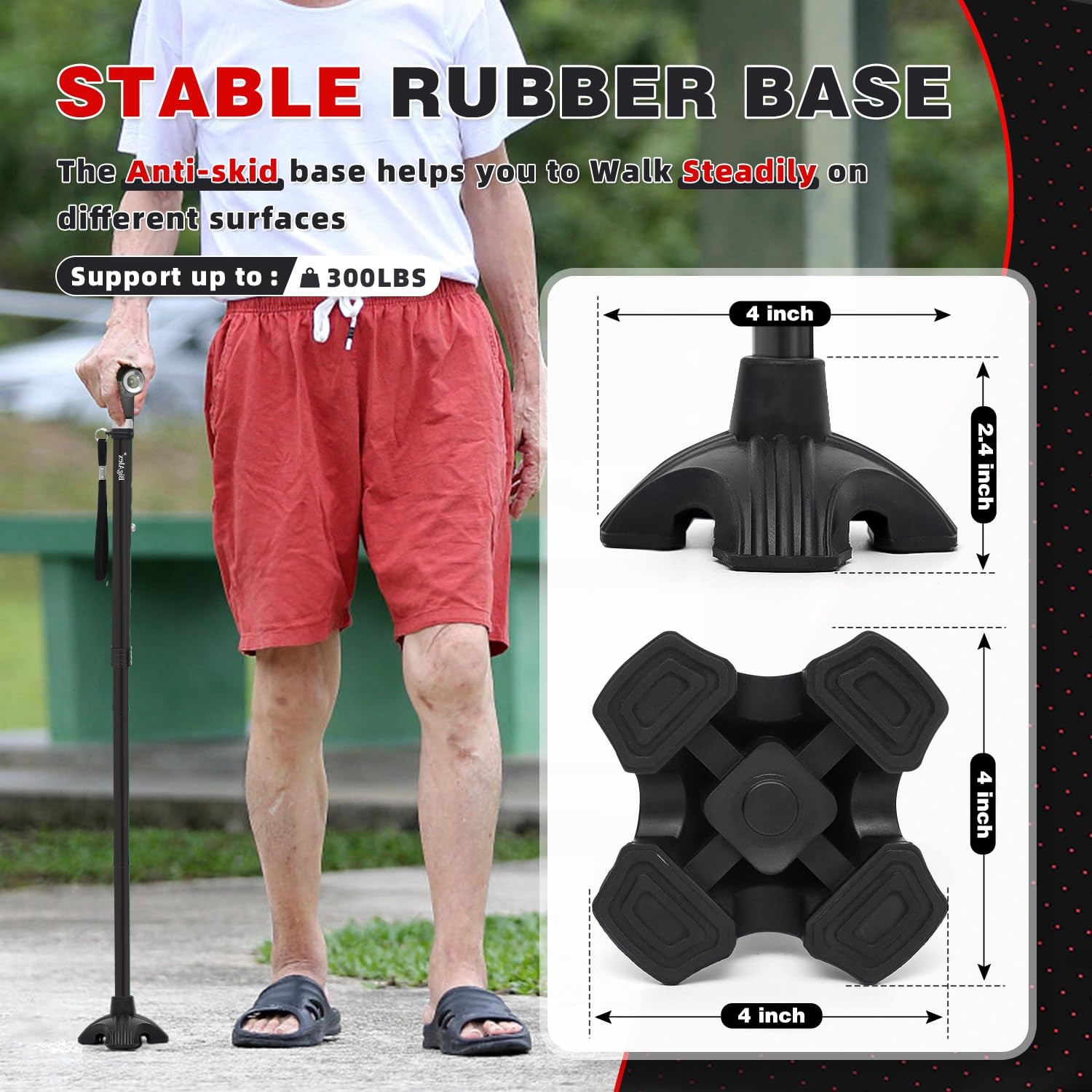 BigAlex Folding Walking Cane w/ 2 LED Lights for Elderly, Adjustable, Solid Base