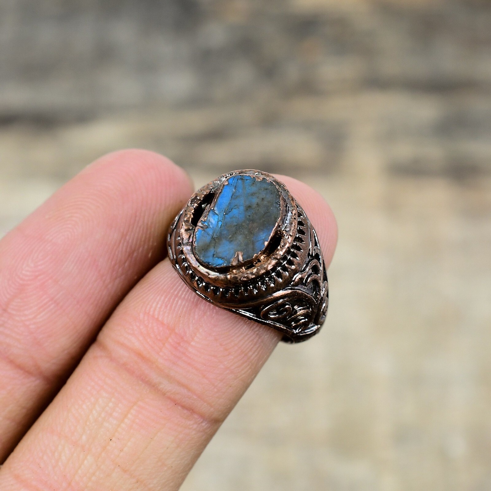 Labradorite Rough Electroformed Adjustable Ring Size Adjustable Copper