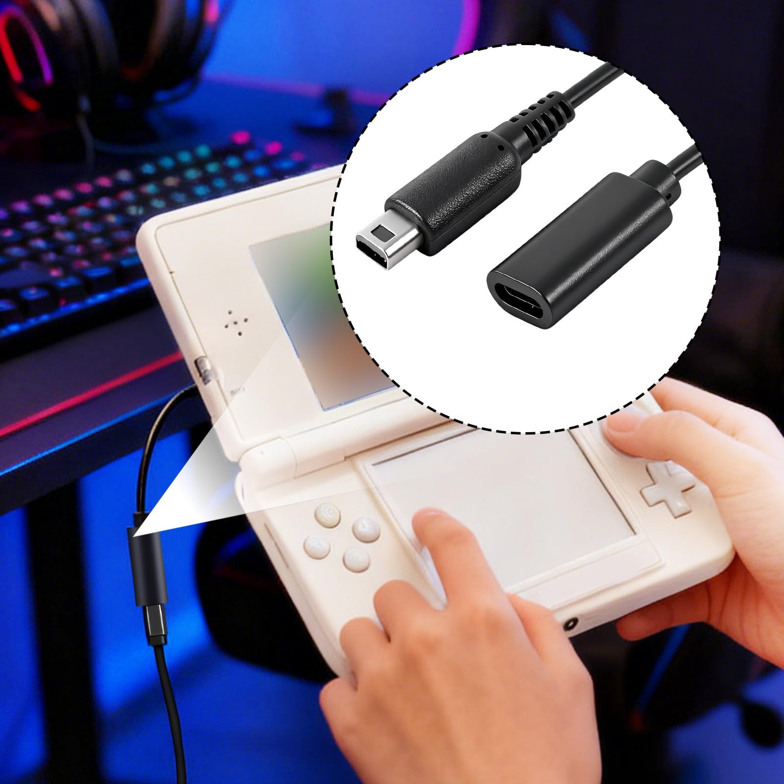 BTFO 2pcs USB Type-C to 3DS Charging Cable Adapter, Black, 17.5cm