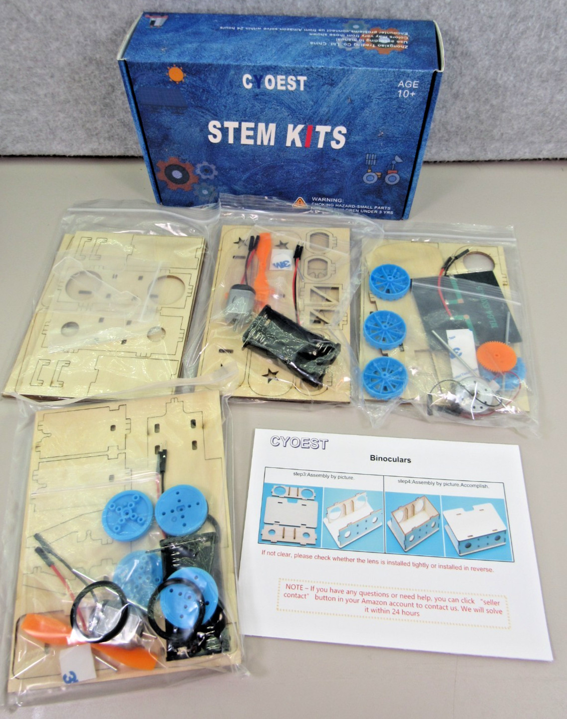 4 Wood STEM Building Kits Solar Car + + Wind Car + Binoculars + Airplane NEW!