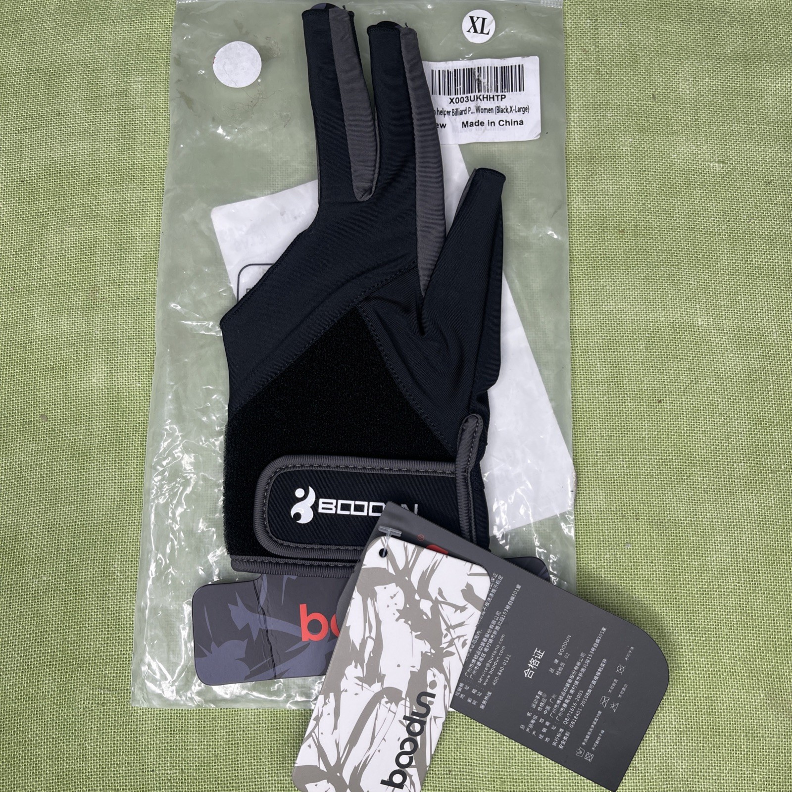 Boodun Women’s Billiards Glove XL Black 3 Finger Pool Cue Left Hand Bridge
