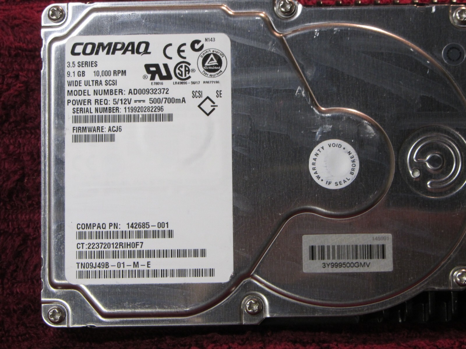 COMPAQ 9.1GB 10000RPM WU SCSI HDD, AD00932372 FW: ACJ6, PN: 142685-001, TN09J49B