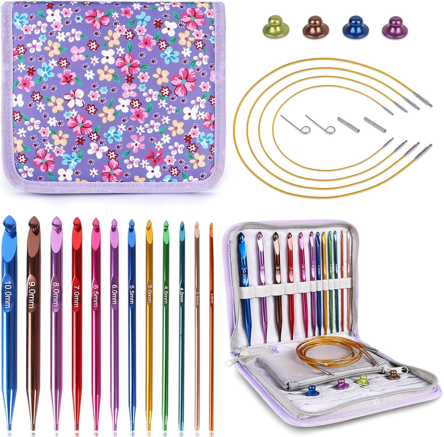 Reessy Interchangeable Tunisian Crochet Hooks Set – 12 Sizes (3.0–10mm) Aluminum