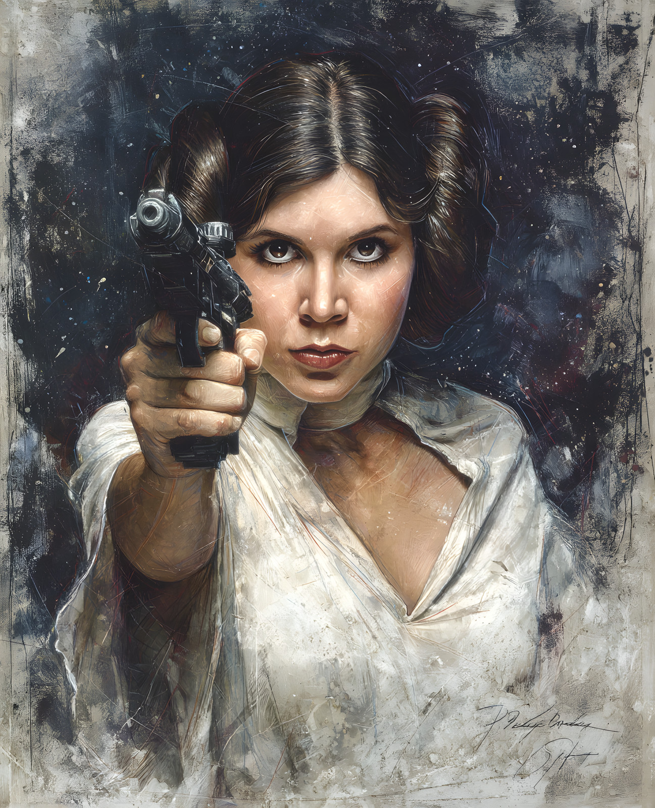 Princess Leia Aiming a Blaster in a White Rebel Gown Print - 821455775