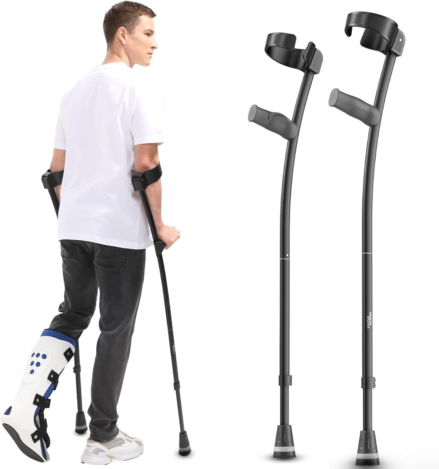 HEALTHBAZAAR 1 Pair Adjustment Adult Forearm Crutches with Ergonomic Handles