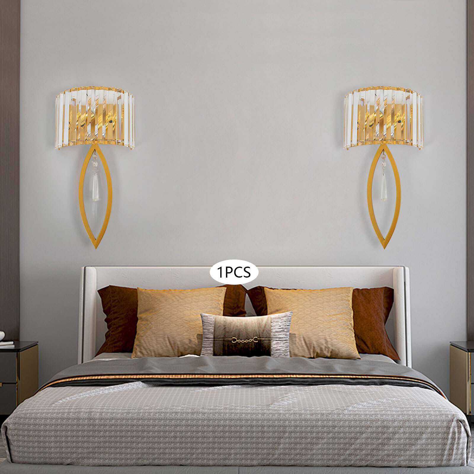 Crystal Wall Lamp, Lamp Living Room Bedside Corridor Wall Lamp, Retro Gold, 110V