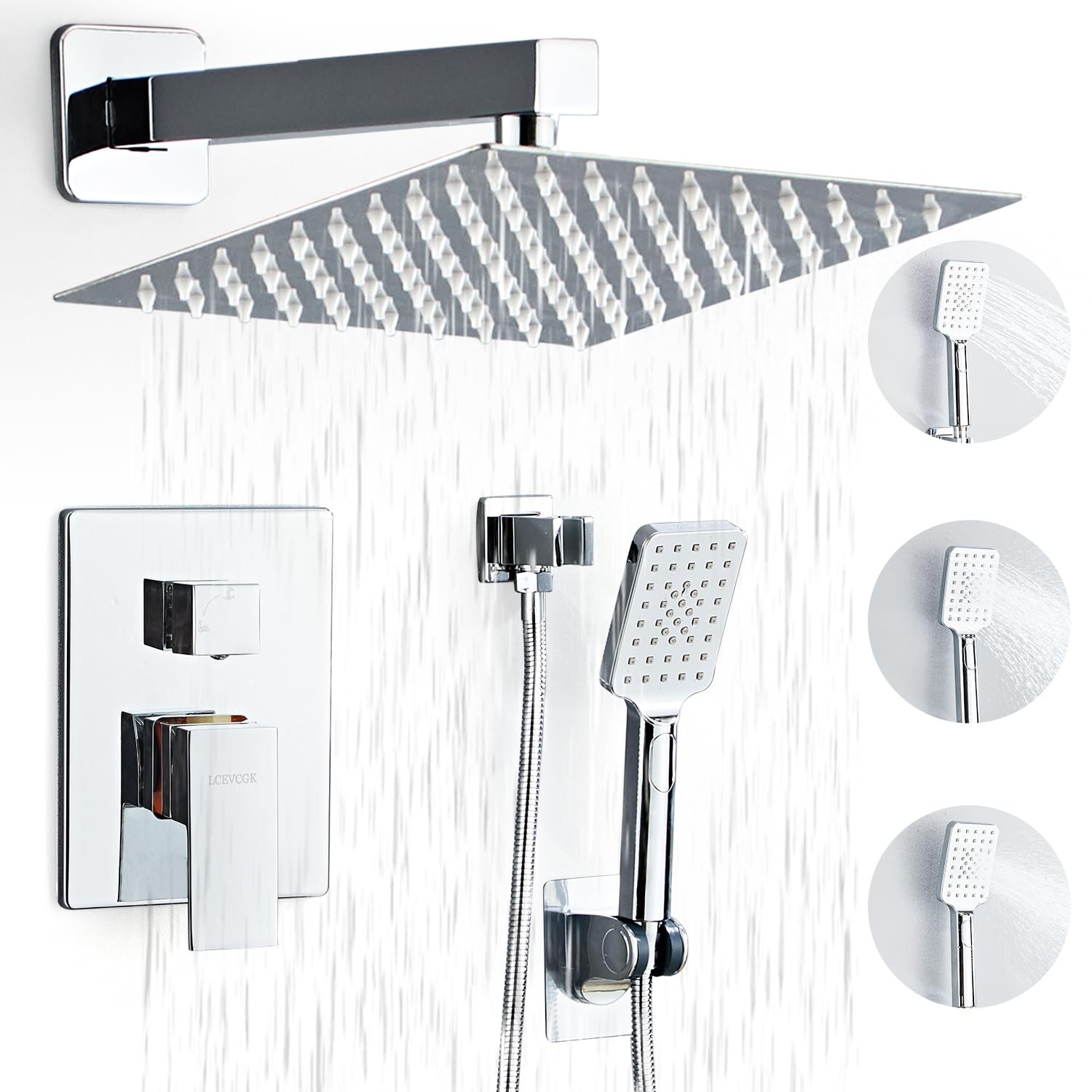 Shower System, Shower Faucet Set Complete Square Rain Shower Combo Set with 8...