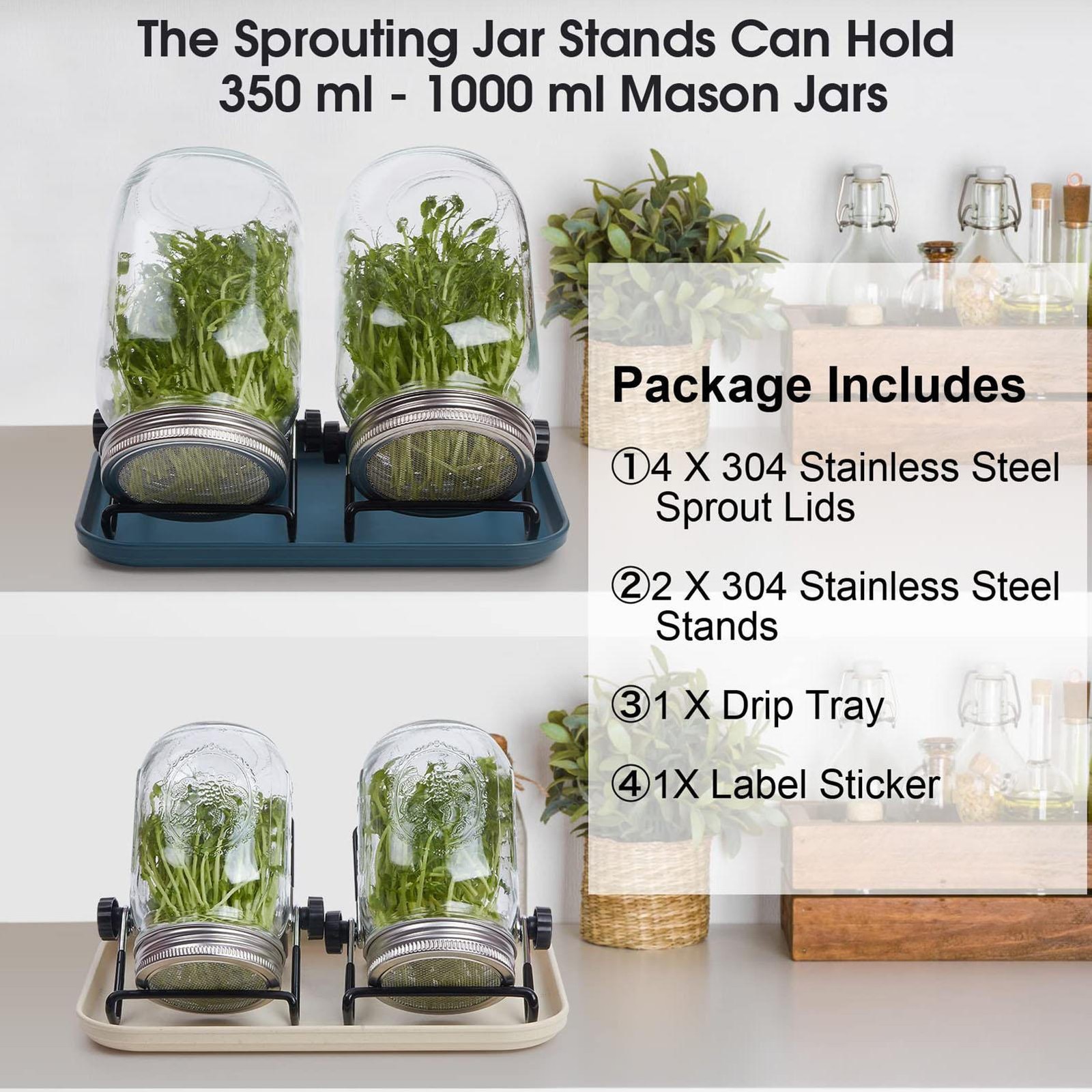 Sprouts Growing Kit Stainless Steel Mason Jar Sprouting Jar Lids For Mung Bean