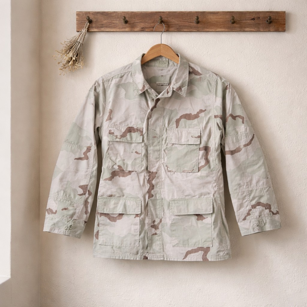 Vtg Military Issued Adult Large Regular Desert Tri-Color Camo Shirt Coat