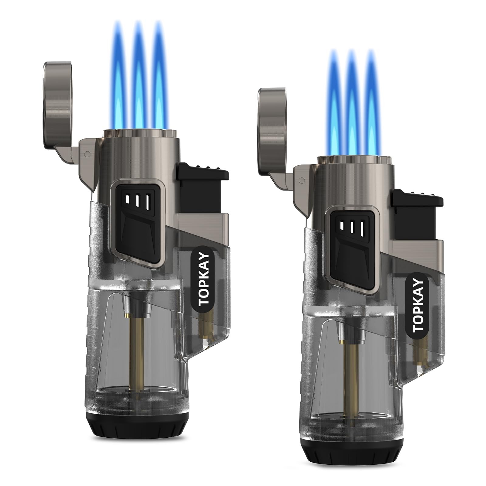 TOPKAY Cigar Lighters Triple Jet Flame Torch 2 Count (Pack of 1), Black