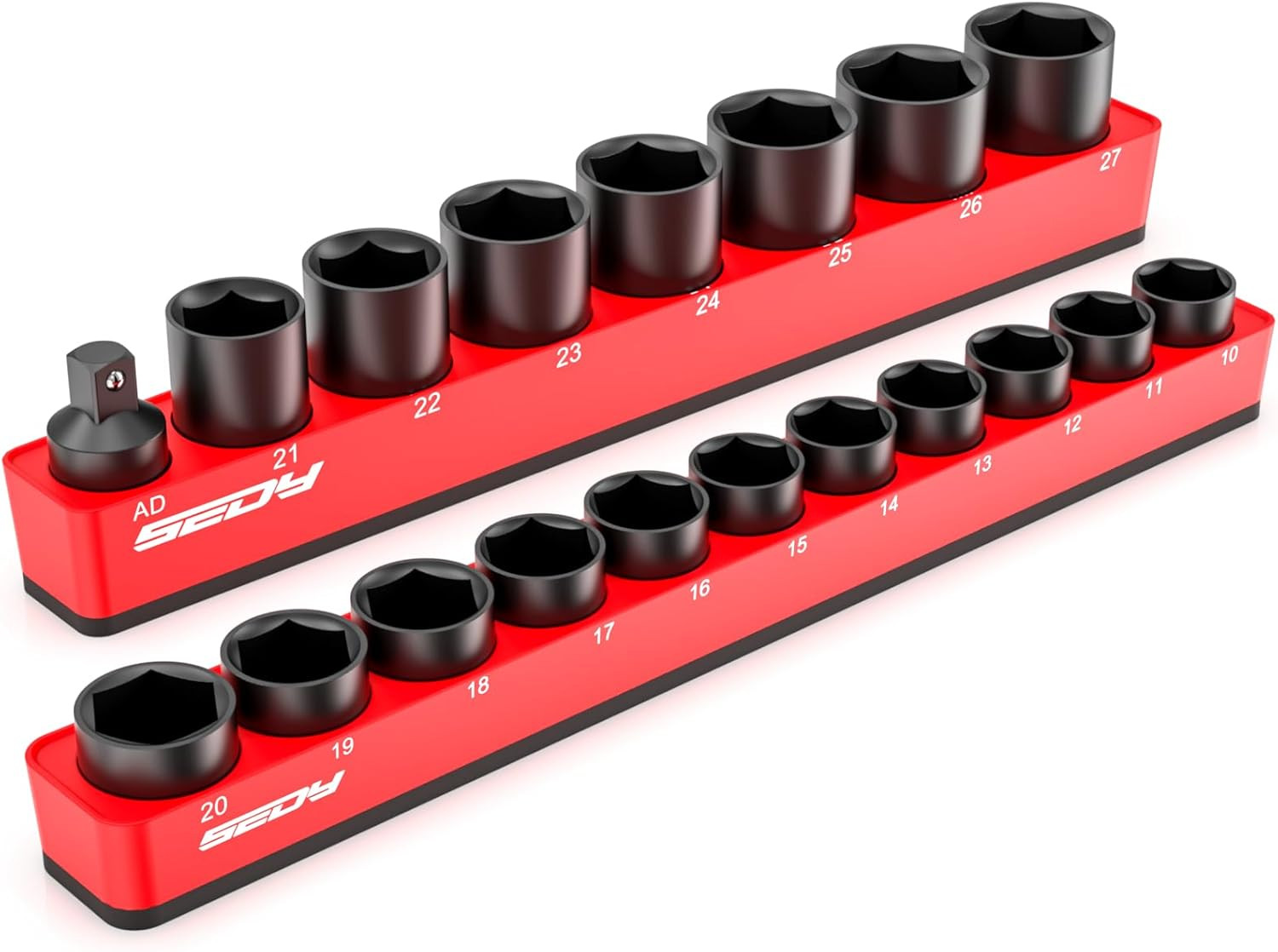 2-Piece 1/2"-Drive Metric Magnetic Socket Organizer Set (Holds 19 Sockets) - Det