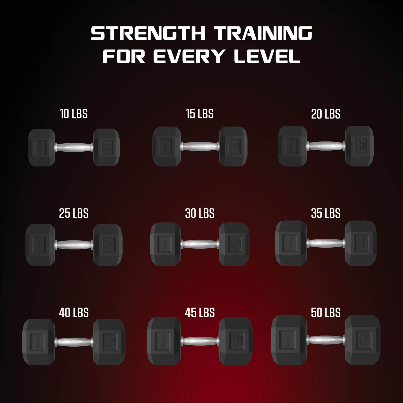 FitRx 50lb Rubber Hex Dumbbell Solid Steel Handle Durable Rubber Coating Single
