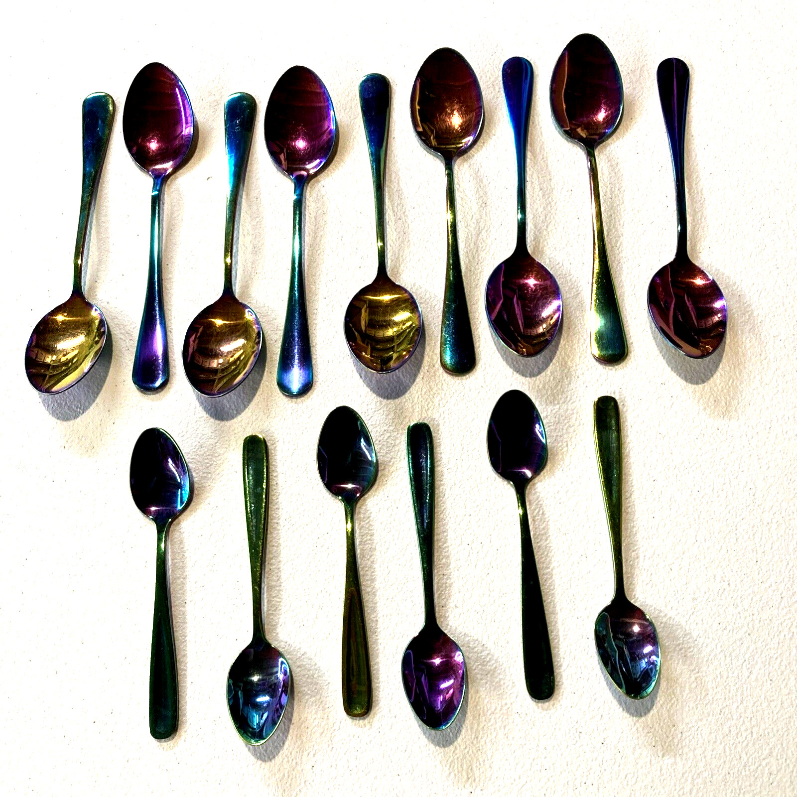 18/10 Stainless Steel Rainbow Iridescent Flatware Coffee & Soup Spoons Lot 15