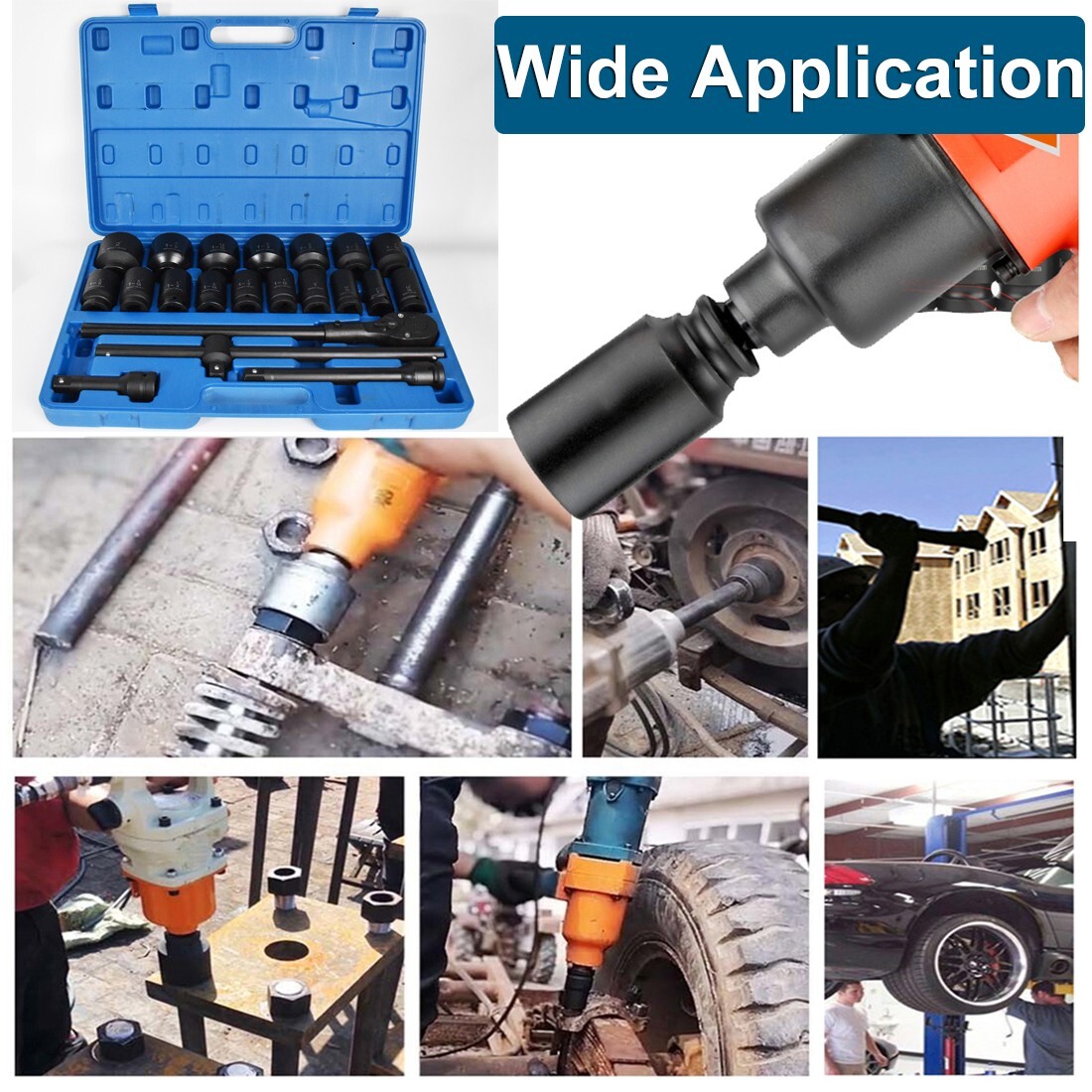 22Pcs Impact Socket Set 3/4" Drive Deep SAE Cr-Mo Extension Bar Sliding T-Bar