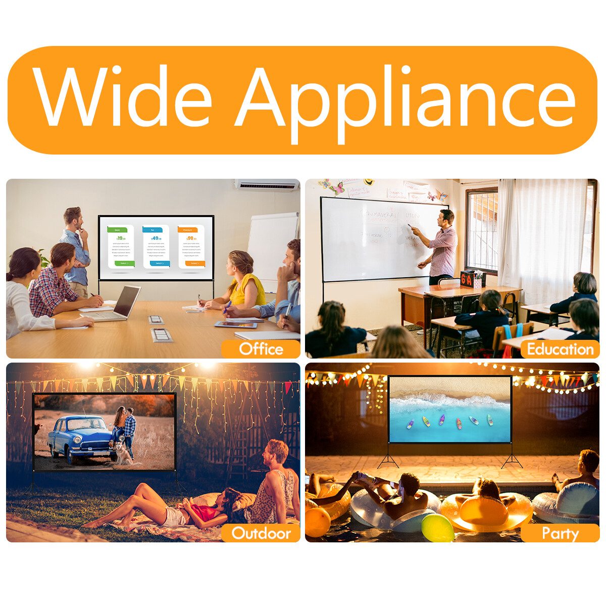 Outdoor Projector Screen with Stand 120 inch Foldable Projector Screen