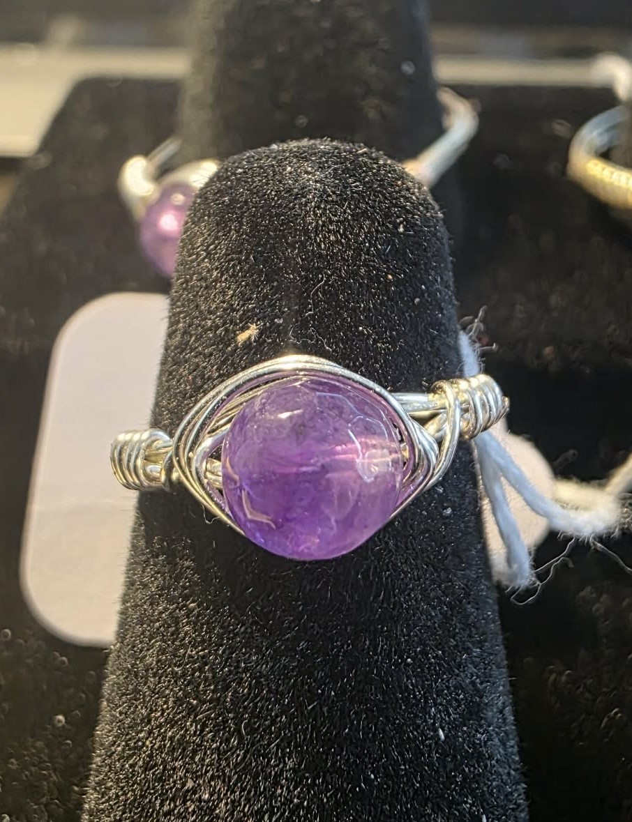 Handmade size 4 wire-wrapped Amethyst rings with Silver-Plated wire