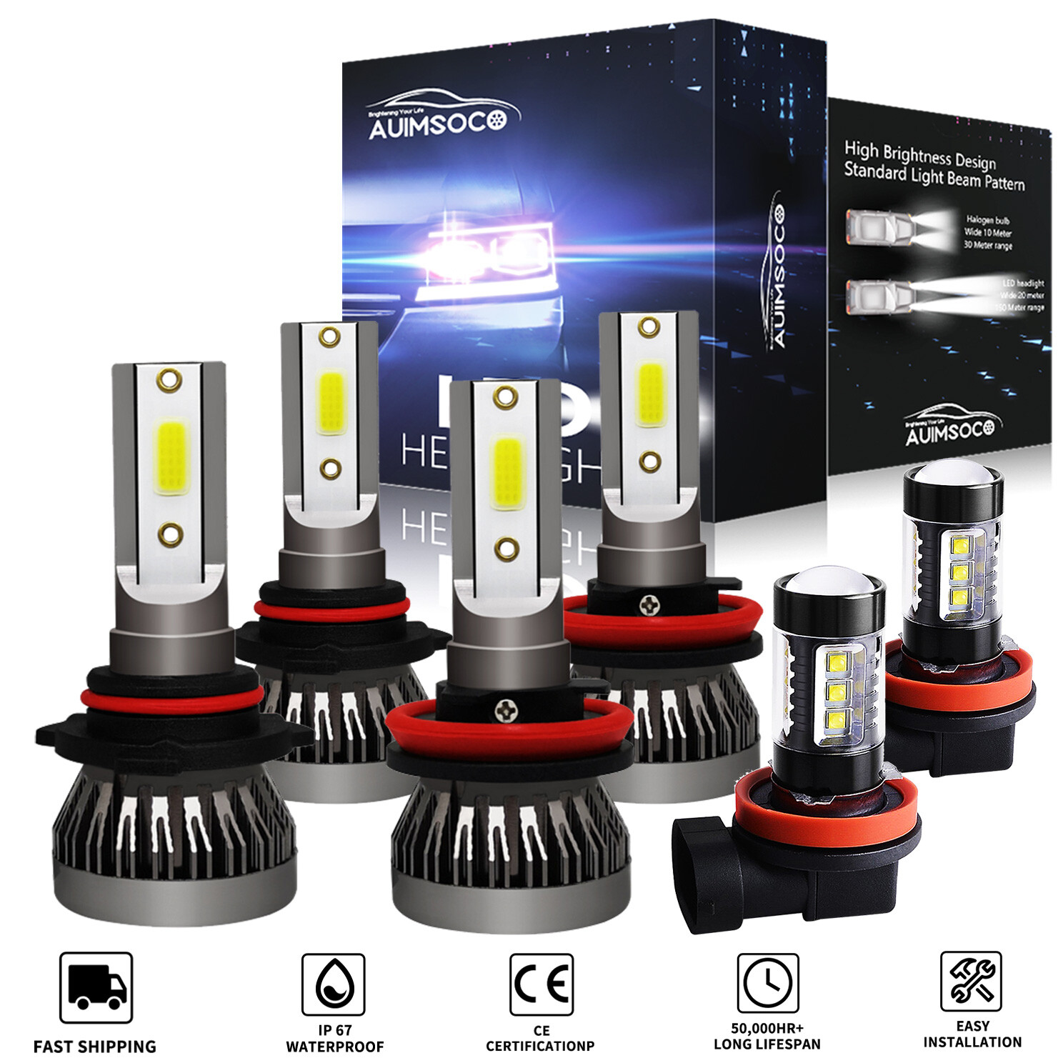 For Honda Pilot 2006-2018 Combo LED Headlight High Low+Fog Light Bulbs Kit 6500K