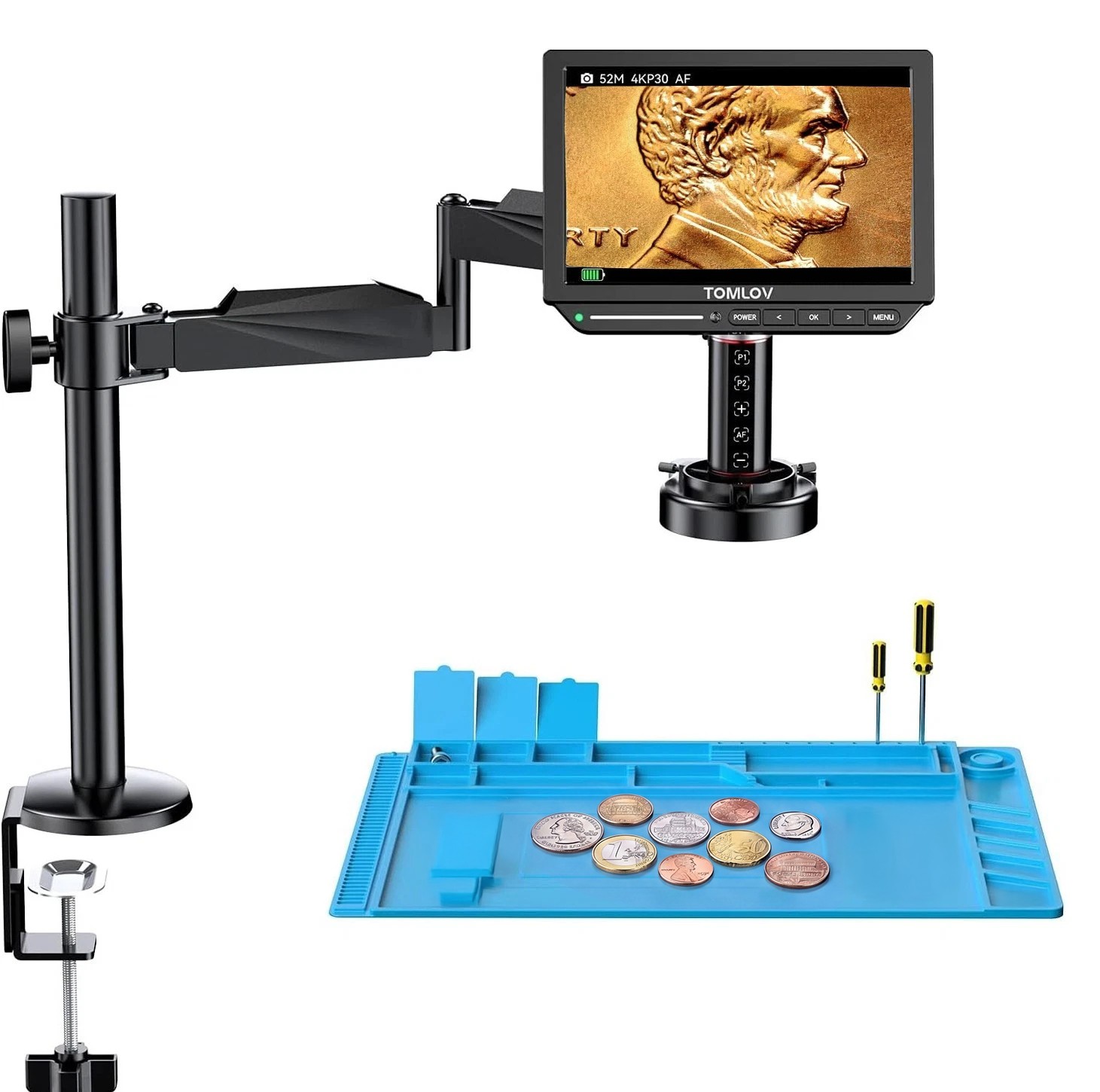 TOMLOV Autofocus Soldering Microscope 2000X Digital Coin Microscope Flex Arm