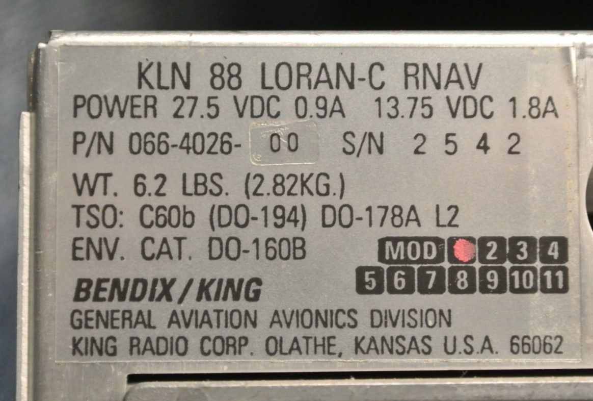 Bendix King KLN 88 Loran-C RNav 13.75V PN 066-4026-00 untested