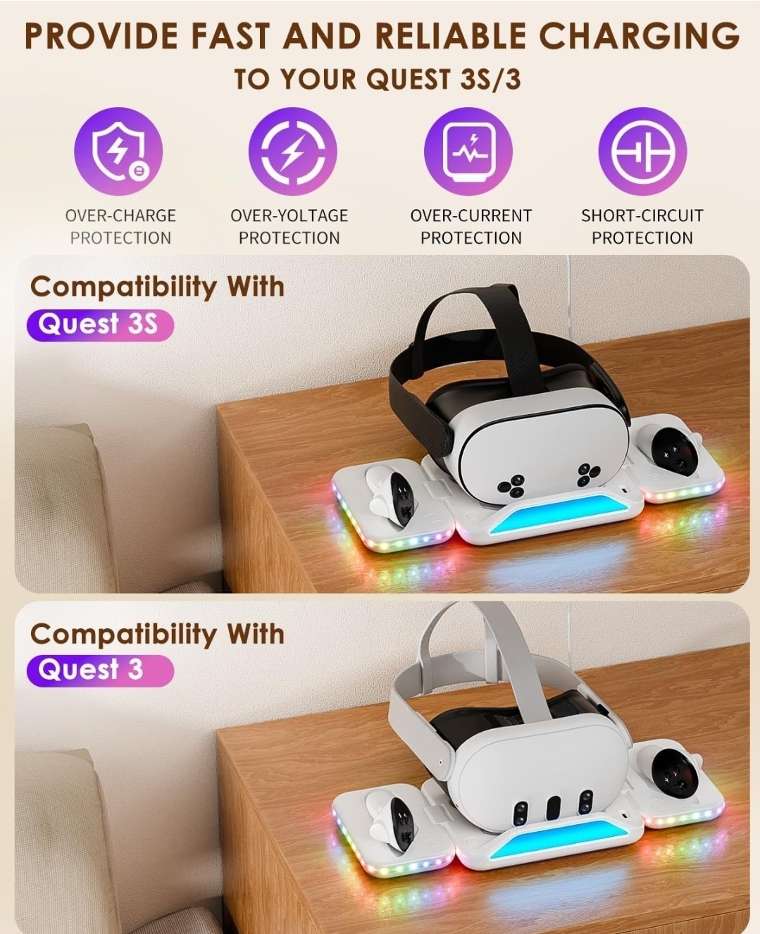 Oculus Quest 3s/3 Foldable Charging Dock RGB for Meta 3S VR