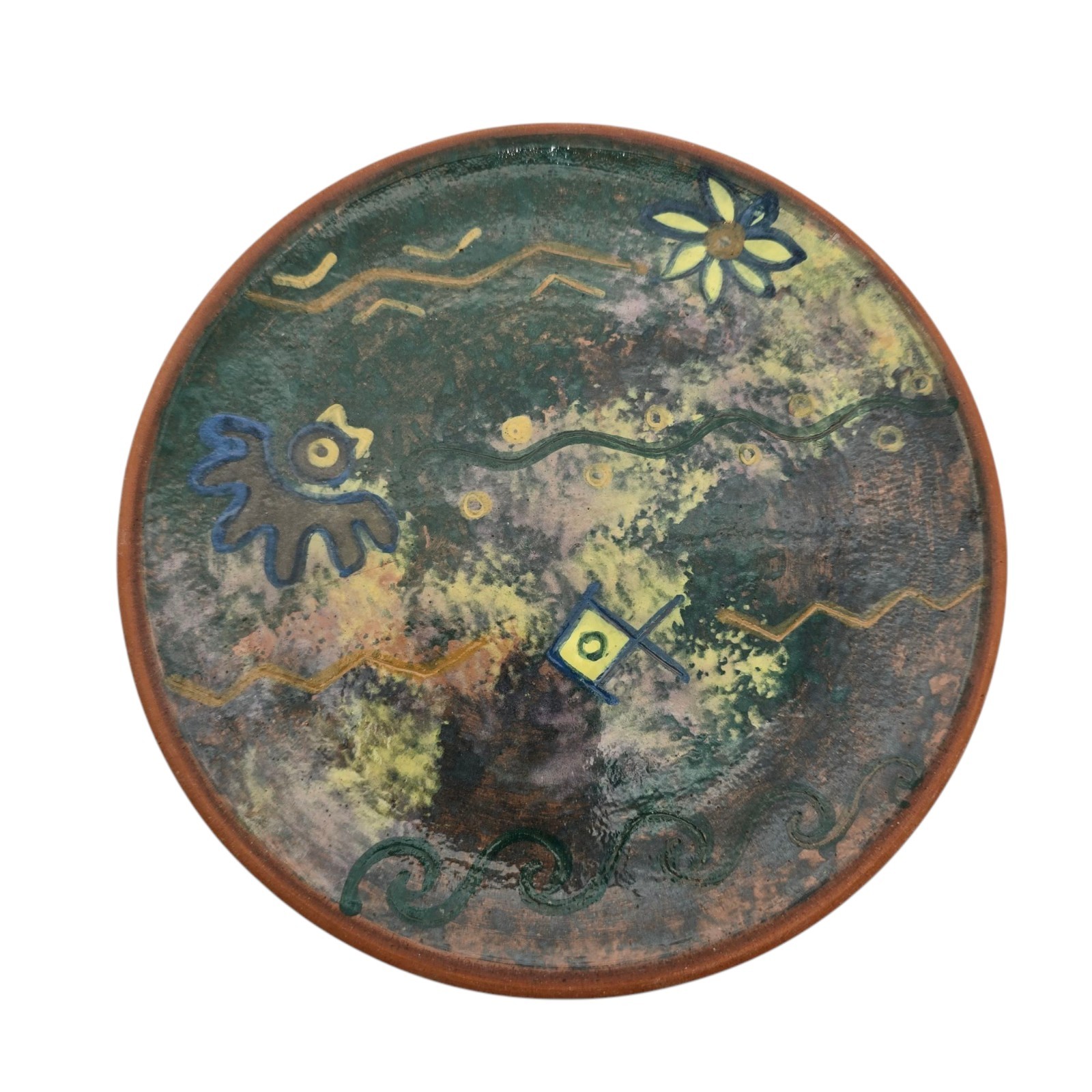 Peruvian Clay Art Pottery Plate Seminario Urubamba Cusco Peru Hieroglyphics