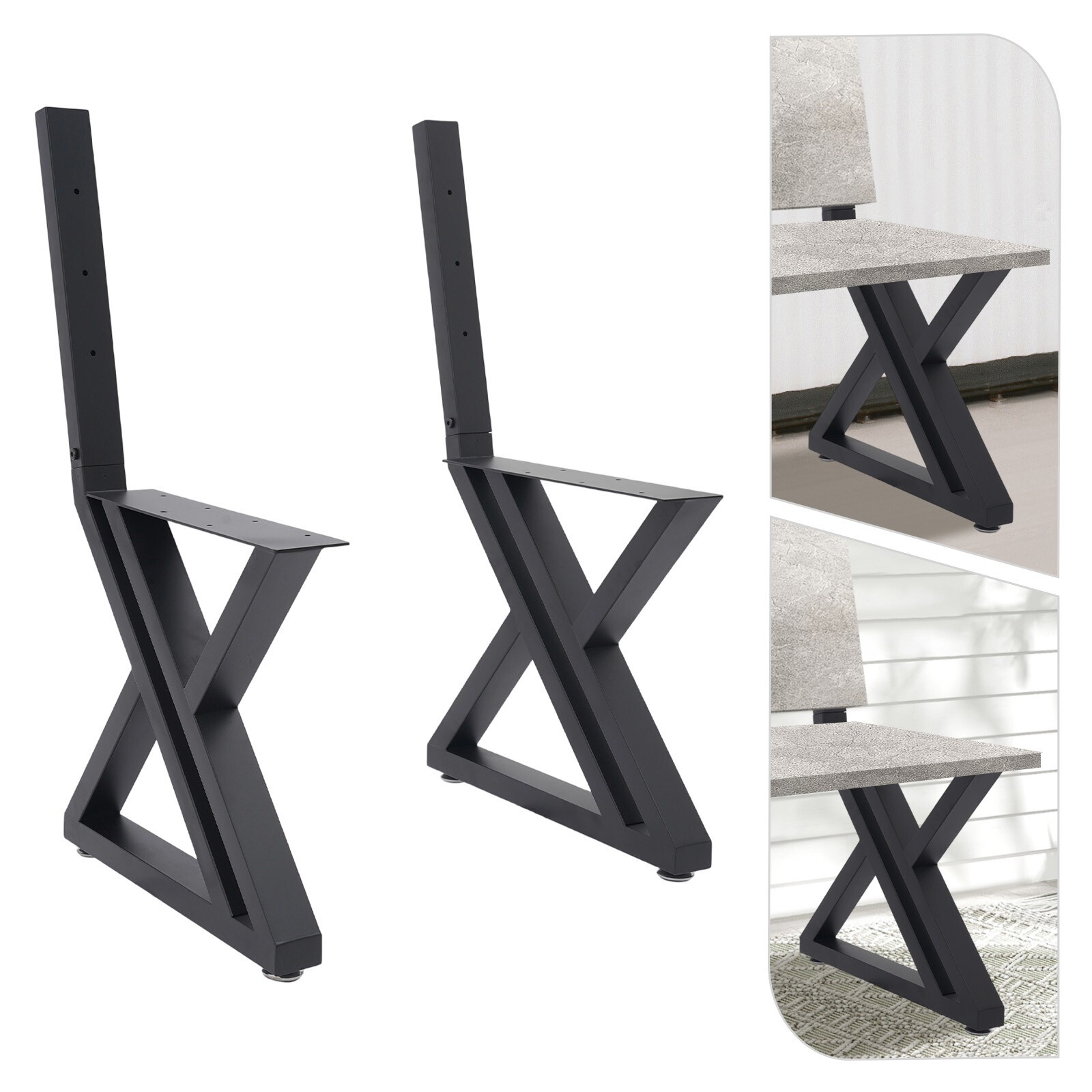 2PCS Bench Legs Z-Shaped Bench Legs with Backrest Bracket Bench Legs Black