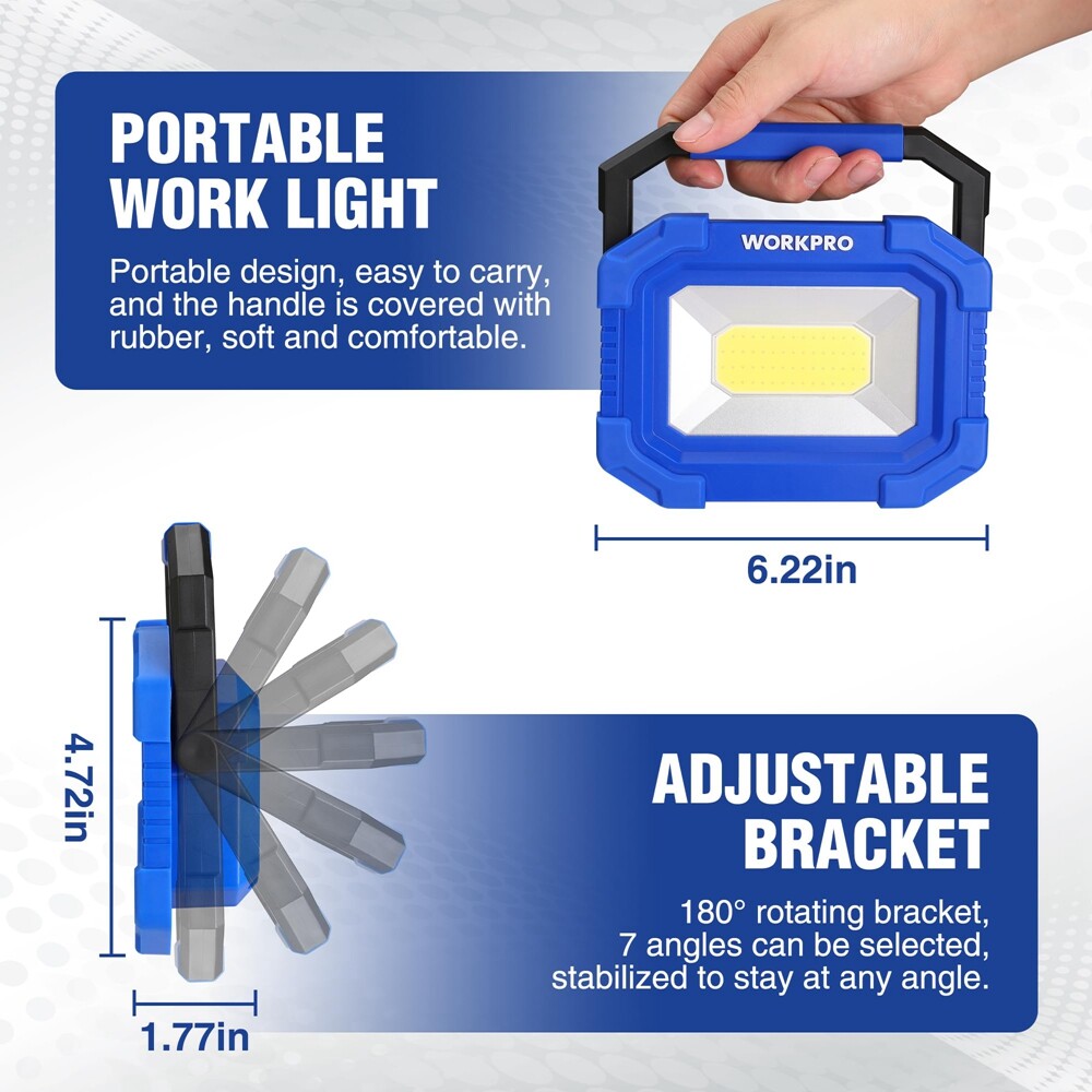 WORKPRO 2Pack 2000LM Work Light Super Bright Rechargeable Magnetic LED Worklight