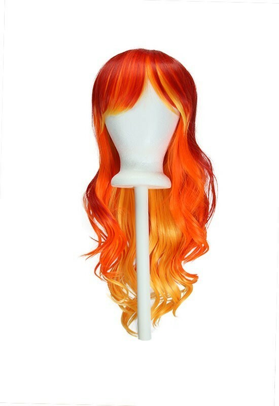 23'' Layered Wavy Cut with Long Bangs Fiery Blend Red Orange Yellow Wig NEW