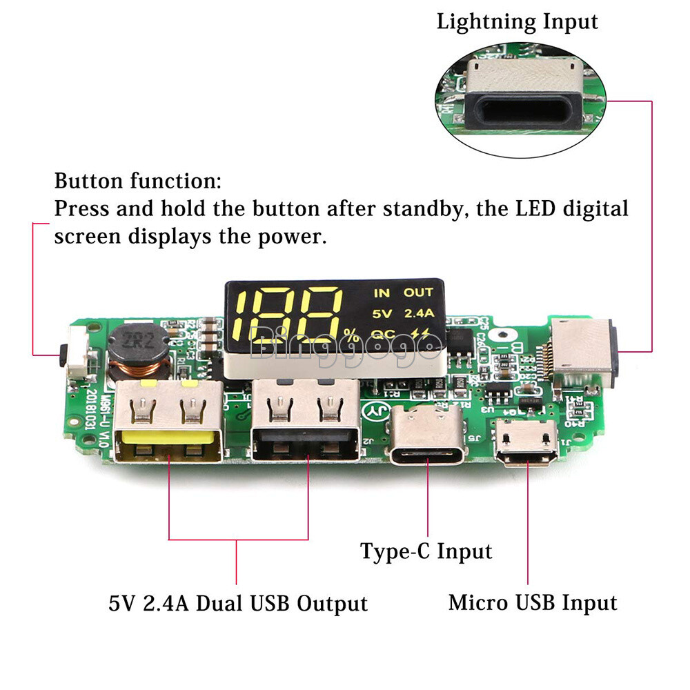 QC Dual USB Lithium Battery Charger Module Step-Up DIY Charging Board NEW