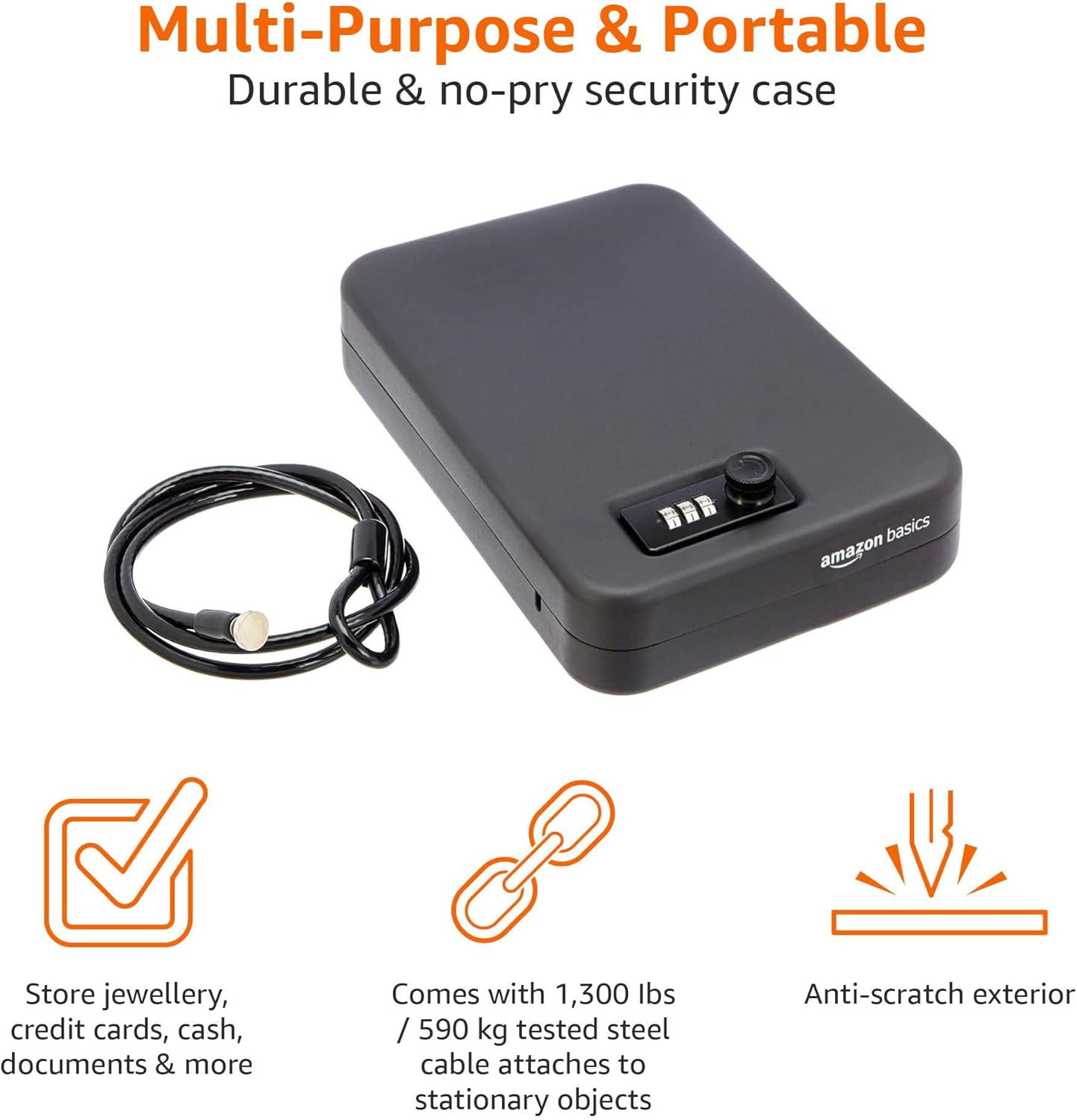 Amazon Basics Portable Security Case Lock Box Safe with Combination Lock for Doc